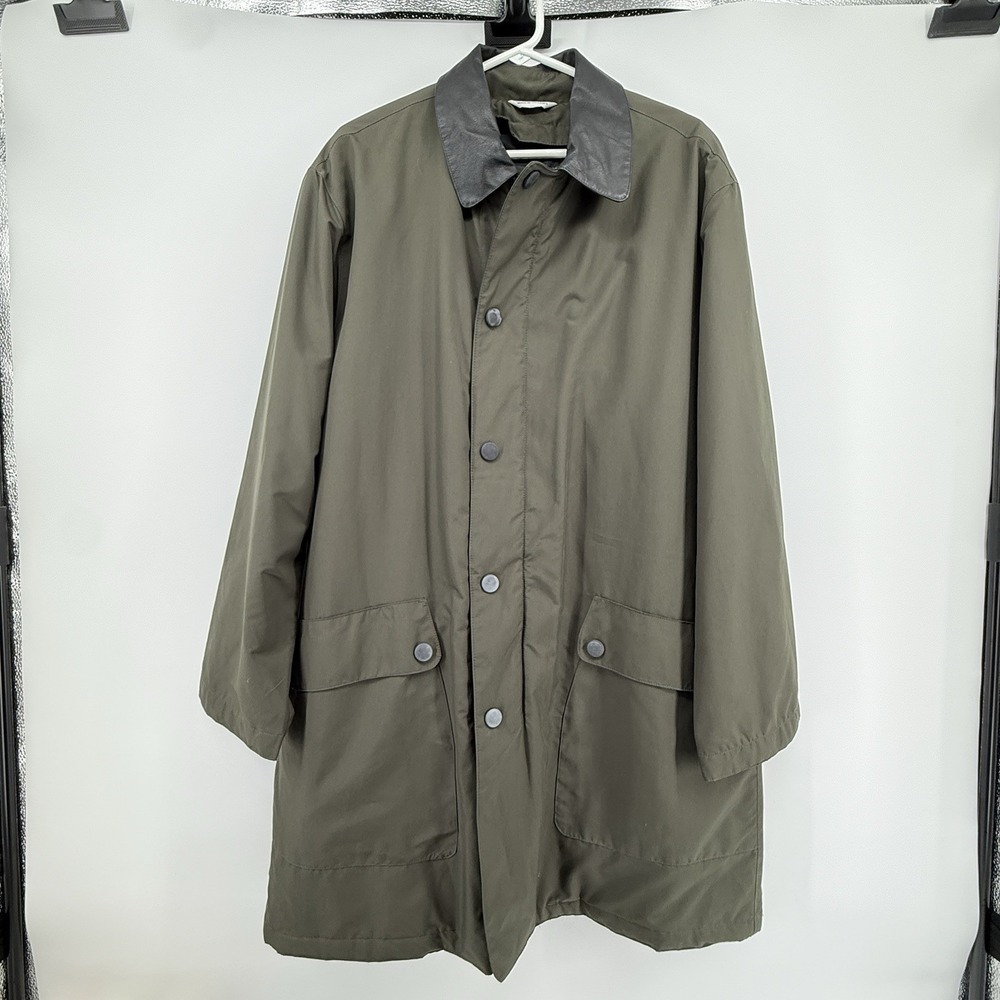 Barrington‎ Barn Coat Green Outdoor Chore Jacket Real Leather Collar 40R Preppy